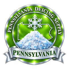Pennsylvania Deicing Supply badge: snowflake and Pennsylvania outline over a salt pile